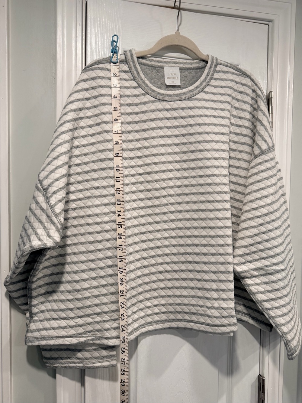 NWOT J. Crew Size 3X Gray Cream Reversible Quilted Striped Crew Sweatshirt - Picture 10 of 11